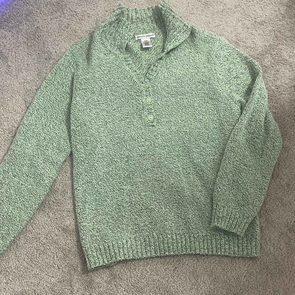 Rebecca Malone Light Green Button Pullover Sweater
